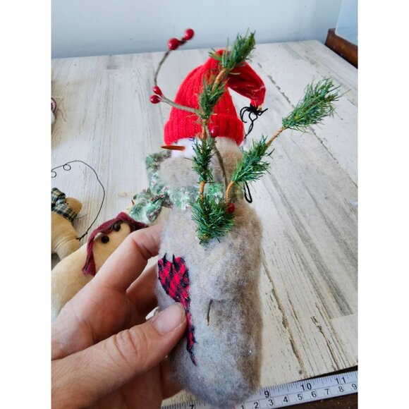 Shabby chic snowman ornament set tree scarf plush Xmas decor - Picture 7 of 8